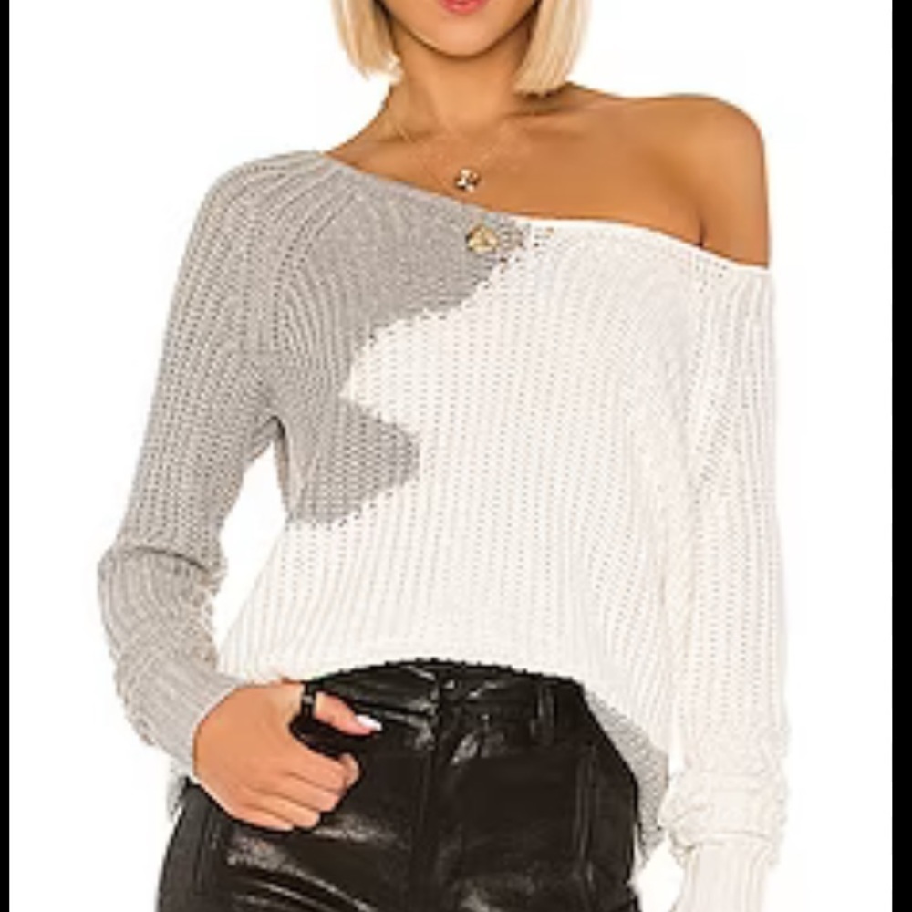House of Harlow 1960 Revolve Adrienne Pullover in White & Grey Sweater